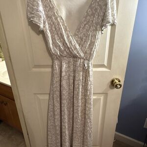 Women's Taupe Print Wrap Maxi Dress
